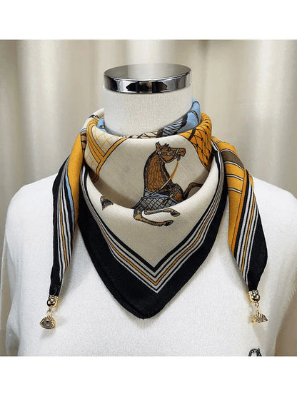 2026 new magnetic buckle silk scarf for women's small square scarf for autumn and winter warmth and cold resistance, fashionabl