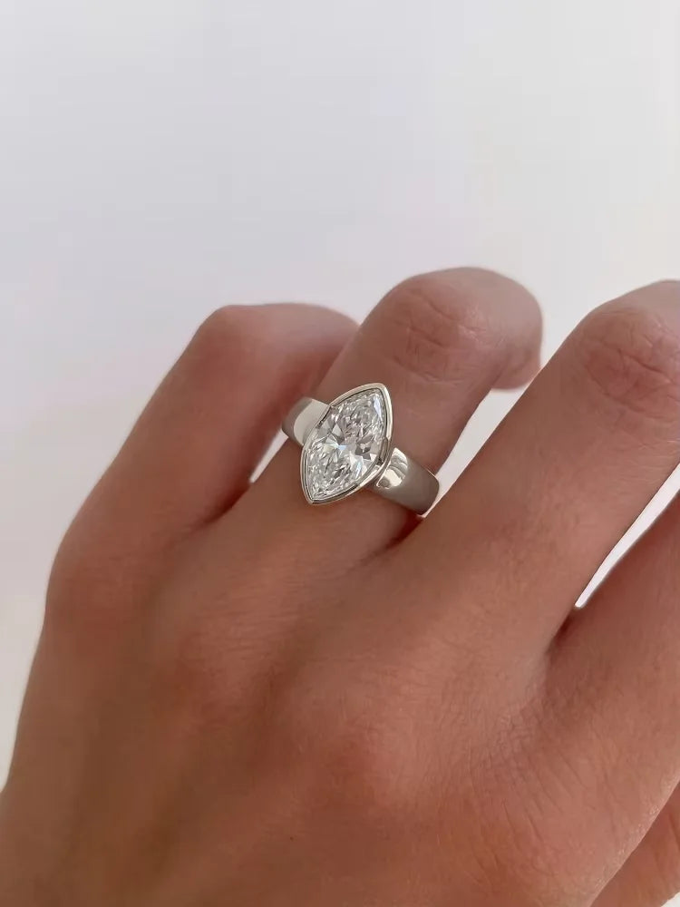 925 Sterling Silver 6*12mm Shining Glossy Marquise Zircon Ring for Women Engagement Wedding Luxury High Quality Fine Jewelry