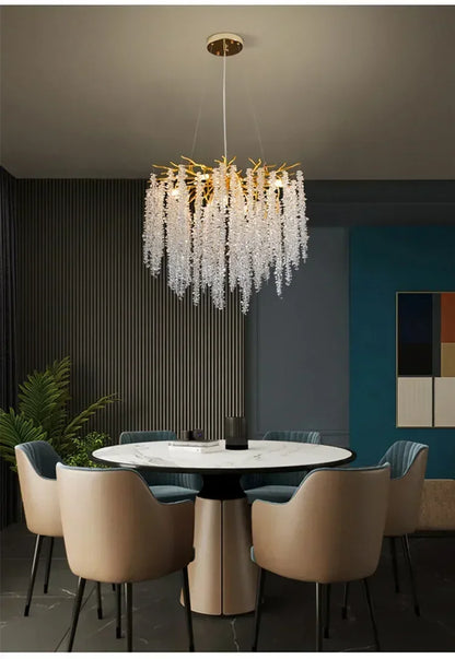 Modern Luxury Gold Branch Tassel Crystal LED Pendant Light Dining Room Living Room Indoor Home Decoration Atmosphere Fixtures