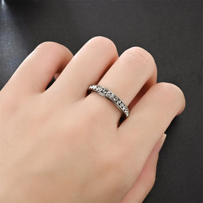 Fidget Anxiety Anti-stress Ring Women's 4mm Gold Silver Color Stainless Steel Crystal Rotatable Spinner Rings for Woman Jewelry