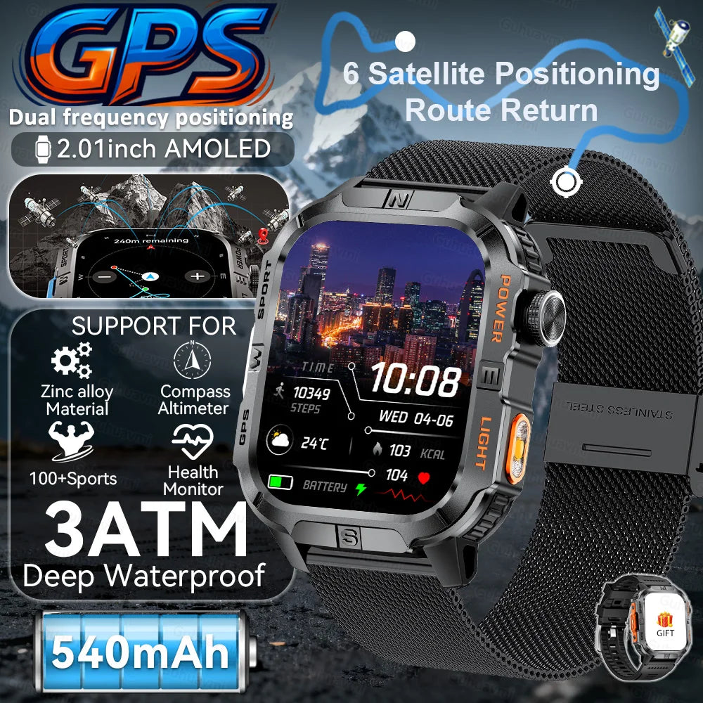 New Outdoor Military Men Smartwatch Equipped With GPS Sports LED Lighting, Compass, Wireless Communication IP68 Waterproof Watch