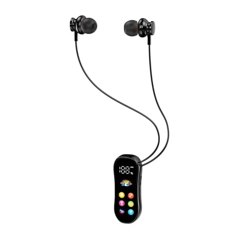 Ultra Long Battery Life Lavalier Bluetooth Earphones Card Insertion LED Screen Bluetooth Headset Variable Sound HD Calling