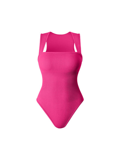 2026 Summer Fashion Square Collar Solid Color Sleeveless Bodysuit High Waist Sexy Tight Women's Jumpsuit