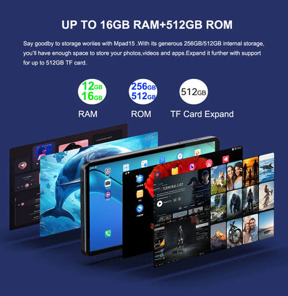 Mpad15 Large Screen 14 inch Tablet 16GB+512GB 1920*1200 IPS 4G Phone Call Android 15 Tablet 14' Octa Core 32+8MP Bluetooth WiFi