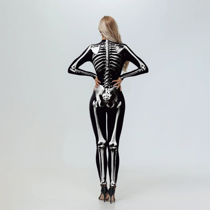 [You're My Secret] Halloween Cosplay Skeleton Zombie Scary Bodysuit 3D Digital Human Skull Printed Zentai Suits Couple Jumpsuits