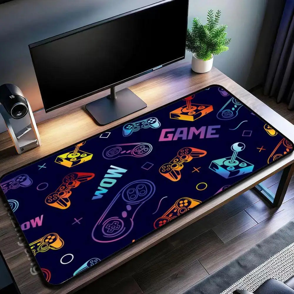 Extra Large XXL Full Desk Mouse Pad, Neon Rainbow Game Controller Gamer for PC Laptop E-sports Gamers Office Home Decor