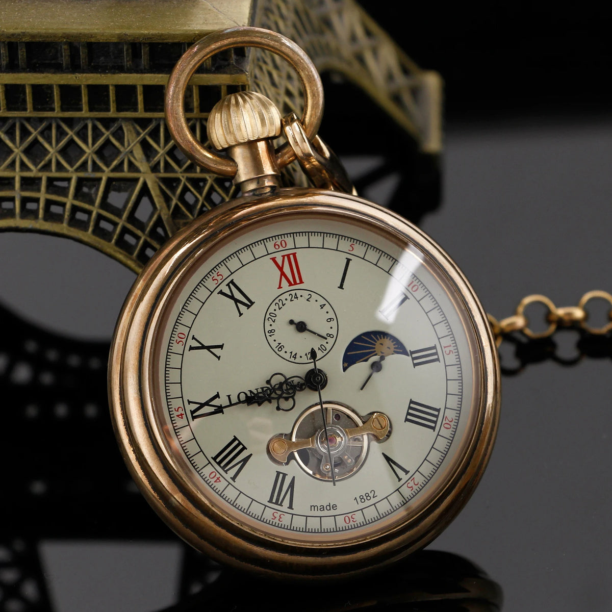 New Luxury Vintage Mechanical Pocket Watch Multifunctional Moon Hand Wind Fob Chain Watches Relogio De Bolso Gifts for Men Woman