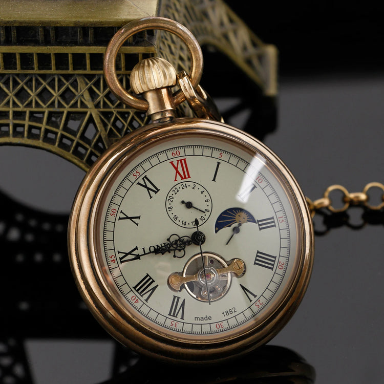 New Luxury Vintage Mechanical Pocket Watch Multifunctional Moon Hand Wind Fob Chain Watches Relogio De Bolso Gifts for Men Woman