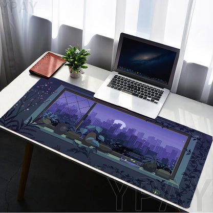 Pixel Mouse Pad Japan Street Large Gamer Mousepad Keyboard Mat Office Mouse Mats Rubber Slipamt Deskpad XXL Table Mat