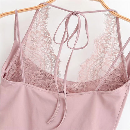Women's Sexy Nightclub Party Pink Jumpsuit, Spliced Lace Sleeveless Tight-Fitting Jumpsuit, 2026 Fashion Women's Slim Top