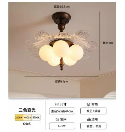 French Ceiling Lamp American Retro Bedroom Chandelier Lights Study Room Master Bedroom Lamp Suspension Luminaire