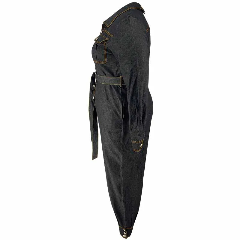 Jumpsuits Women Denim One Piece Turn Down Collar Y2k Streetwear Overalls Long Pants Lace Up High Waist Casual Spring Rompers