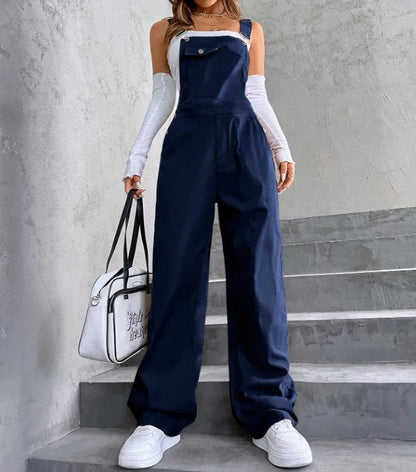 Women's Casual Bib Overalls Adjustable Shoulder Strap Pocket Wide Leg Jumpsuit Loose Straight Women Streetwear Suspender Pants