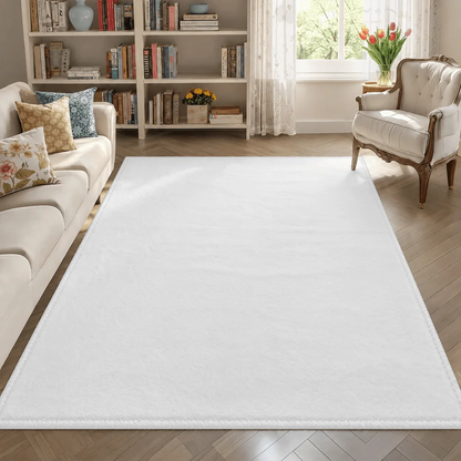 Room Decor Rug  H1andtufted Blush Pink Area Rug Light Cream Border Minimalist Carpet Modern Nursery DE1cor Custom Tufted Rugs Pastel Aesthetic Bedroom Art