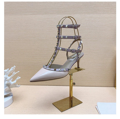 Women's sandals luxury Woman shoes Gladiator Summer 2026 New Rivet High-heeled Three Straps Ankle Fashion Designer Ladies Shoes