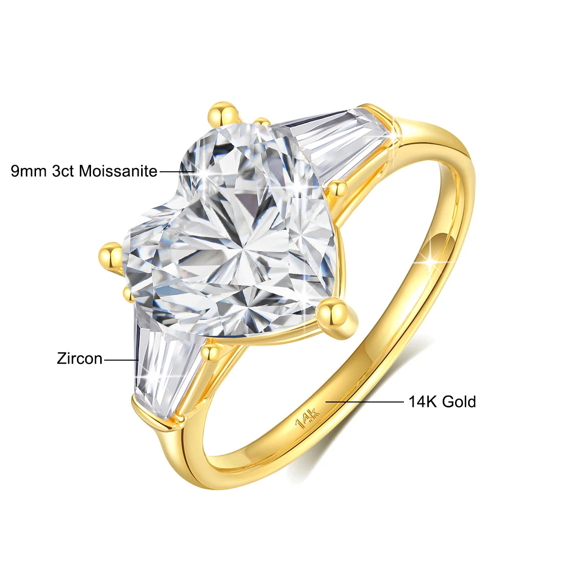 Heart Cut 9MM Full Moissanite Rings 100% 14K Gold D VVS1 Diamond Ring for Women Anniversary Wedding Fine Jewelry Gifts
