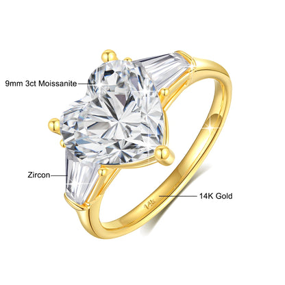 Heart Cut 9MM Full Moissanite Rings 100% 14K Gold D VVS1 Diamond Ring for Women Anniversary Wedding Fine Jewelry Gifts