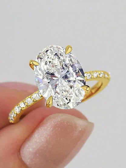 925 Sterling Silver Zircon Golden Oval Round Fashionable Ring For Women Engagement Wedding Luxury High Quality Fine Jewelry