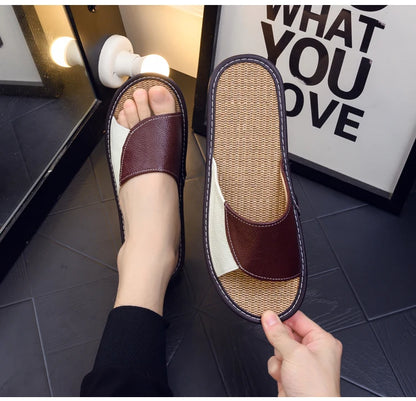 NewLight Luxury Genuine Leather Sheepskin Women's Slippers PVC Rubber Sole Non-Slip Summer Shoes Comfortable Soft Couple Sandals