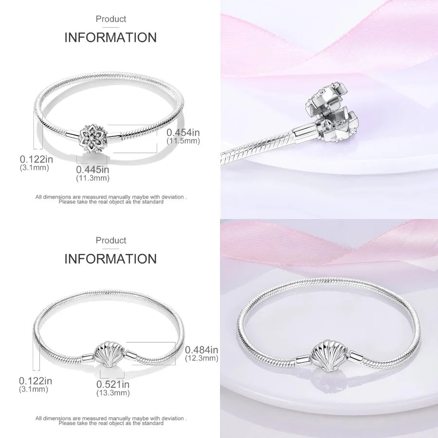 Silver 925 Bracelet Original Bracelets Colorful Zircon Heart Flower Cat Snake Chain For DIY Charms 17-20CM Luxury Jewelry Gifts