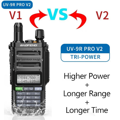Baofeng UV 9R Pro V2 IP68 Waterproof Walkie Talkie Tri-Power Type-C Charger Dual Band Transceiver Ham Two Way Radio Marine Radio