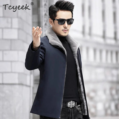 Tcyeek Real Mink Fur Coat Man Winter Jacket for Men Clothes Mid-lengthReal Fur Parka New in Outerwears 2026 Casaco Masculino