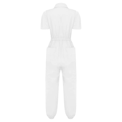 Womens Scrubs Jumpsuit Soft Stretch Medical Scrub Set with Pockets Front Zipper Elastic Waist Jogger Pants Nurse Doctor Workwear