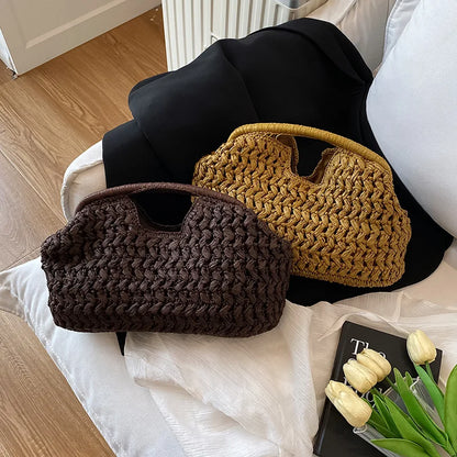 New Summer Beach Bag for Women Clutch Bag Luxury Designer Straw Bags Tote Handbag Fashion Woven Rattan Female Travel Purse
