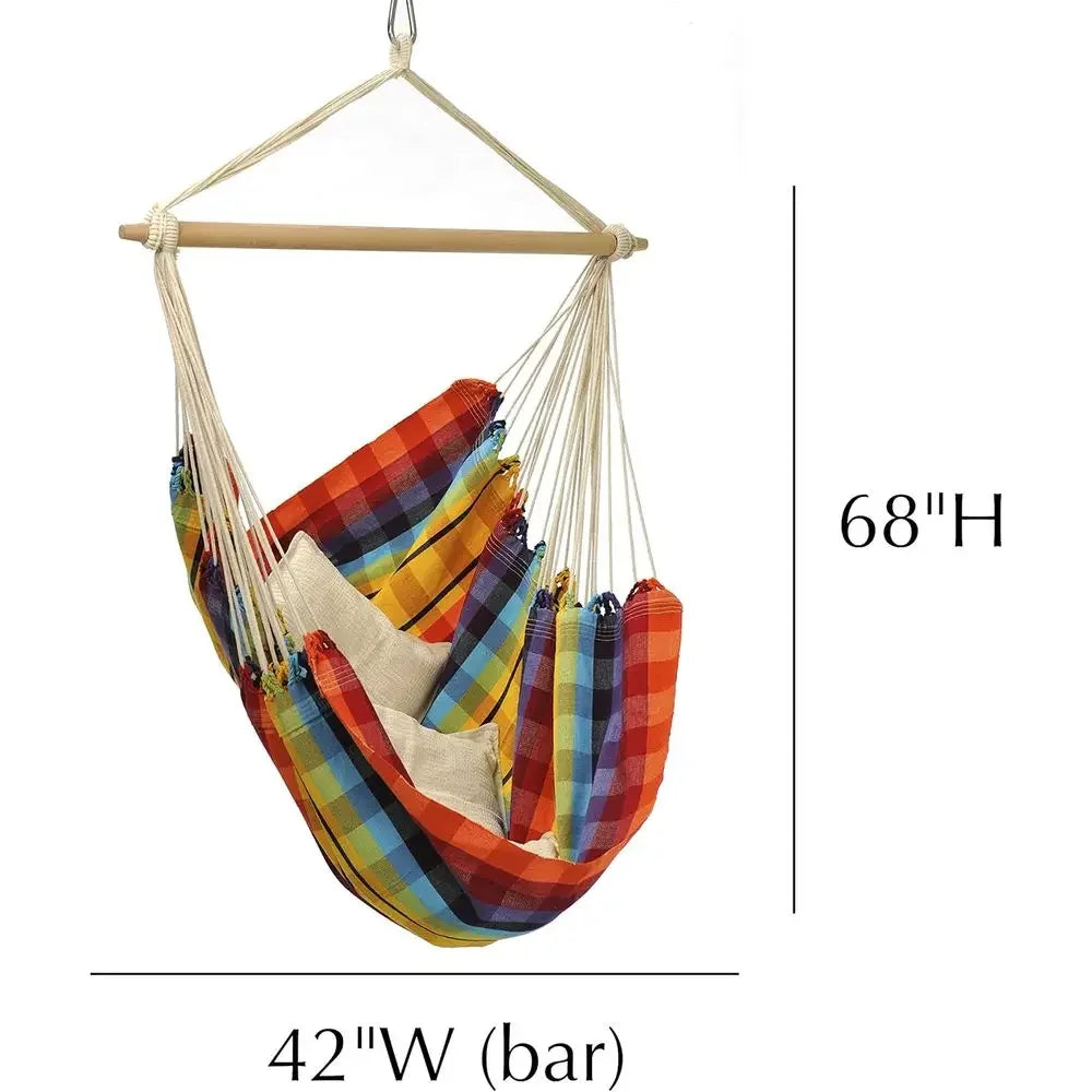 Brazilian-Made Rainbow Hammock Chair: Cotton-Polyester Blend, Suitable for Indoor and Outdoor Use, Supports Up to 240lbs