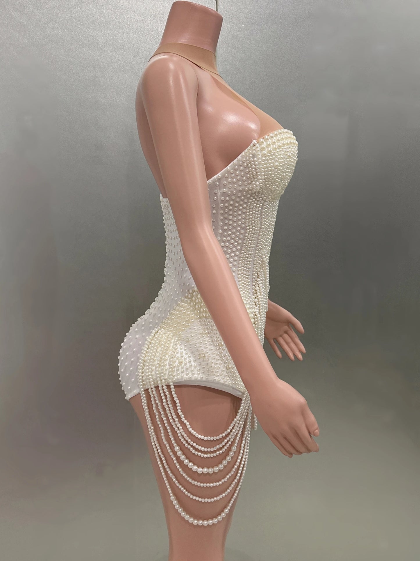 Luxury Pearls Beading Sexy Halter Backless Bodysuit Evening Party Performance Costume Bar Nightclub Singer Dancer Stage Wear
