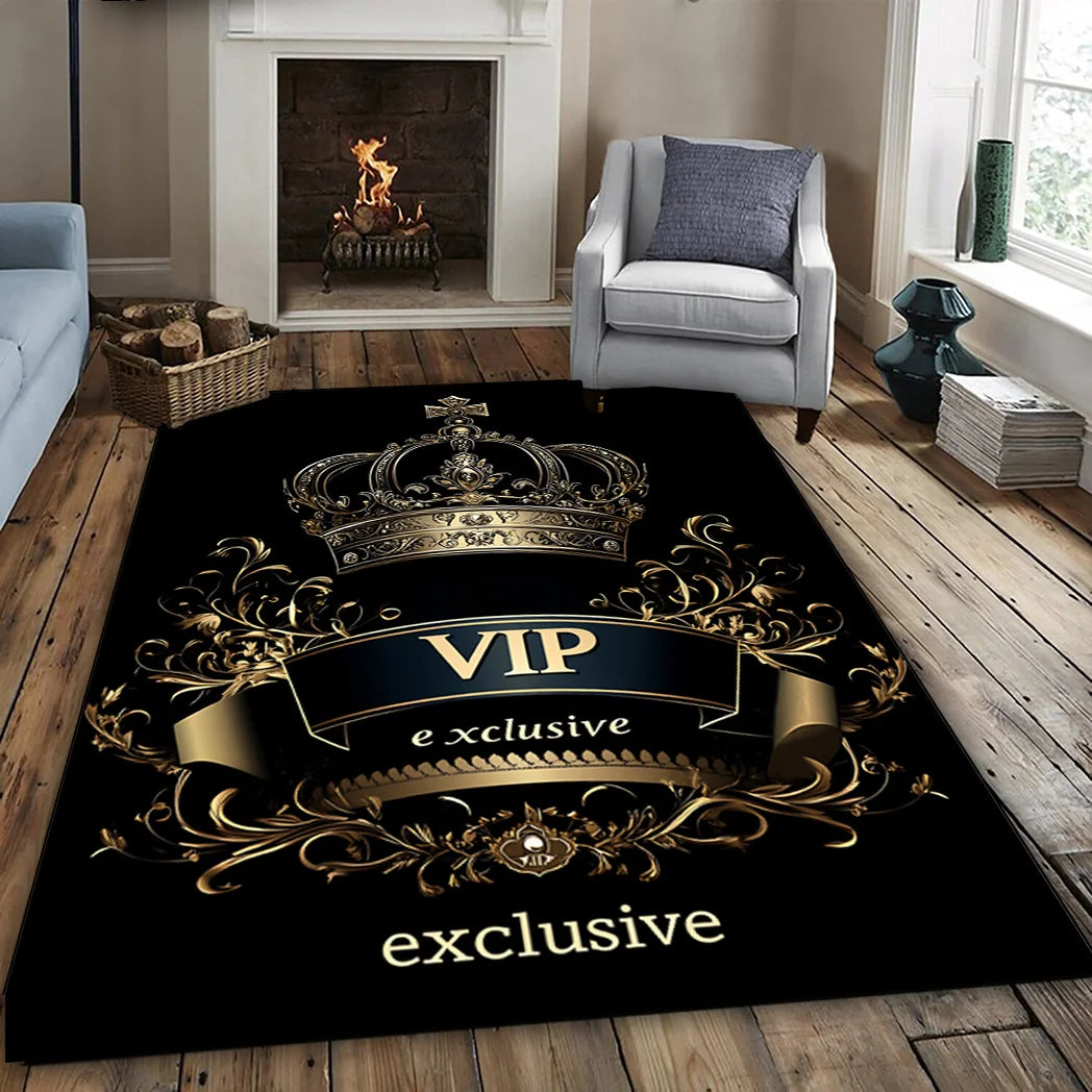Exclusive Gold Crown Area Mat - Washable Rug for Living Room Bedroom Kitchen, Elegant Indoor Floor Decor