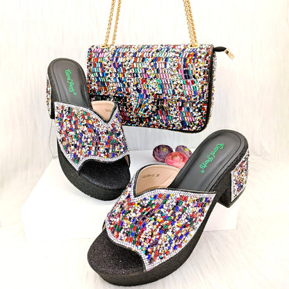 Nigeria Distinguished Green And Elegant Women's Designer High Heels And Bag Set, Fashionable Fishmouth Shoes In Nigerian Style