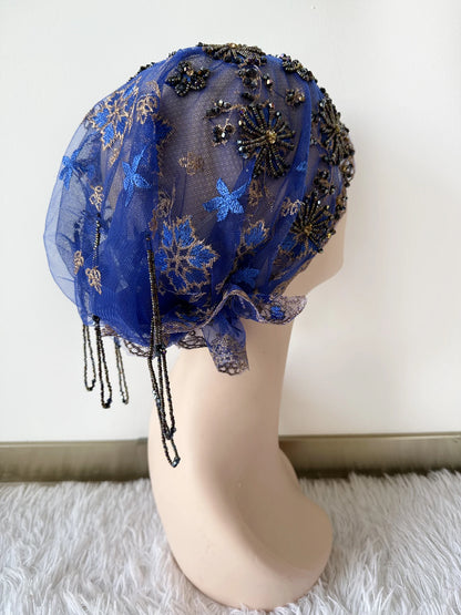 High Quality Lace handcrafted Beaded Turban Hat Female Head Wraps Caps Muslim Women Headscarf Bonnet Ready to Wear Inner Hijabs