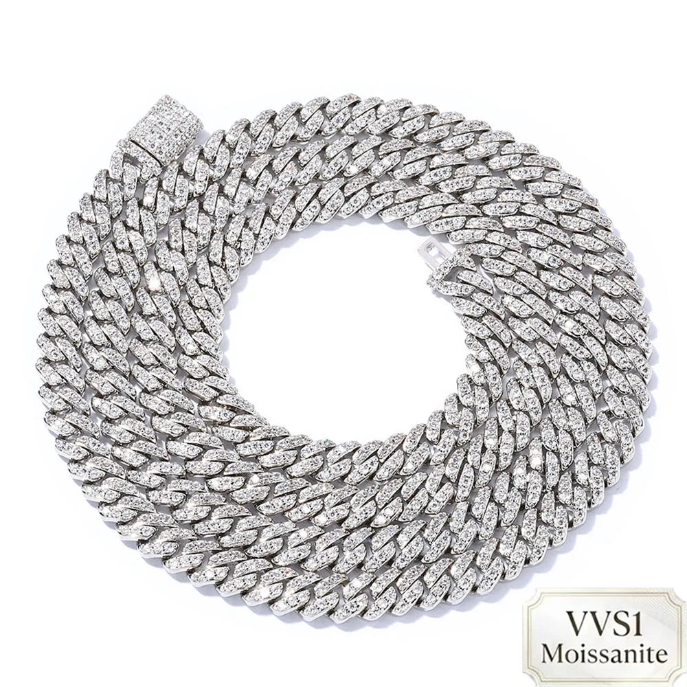 Nuoya 6MM Single Row Moissanite Cuban Necklace Luxury Hip Hop GRA Certified Cuban Chain for Men Women Fine Jewelry