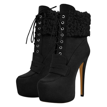 Onlymaker Women Round Toe Platform Ankle Boots Lace Up Comfort Faux Suede  Classic Ankle Boot