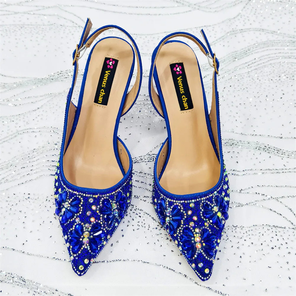 Luxury Handmade Flowers Shoes and Clutch for Women- Nigerian Style Elegant Crystal Heels with Matching Evening Bags