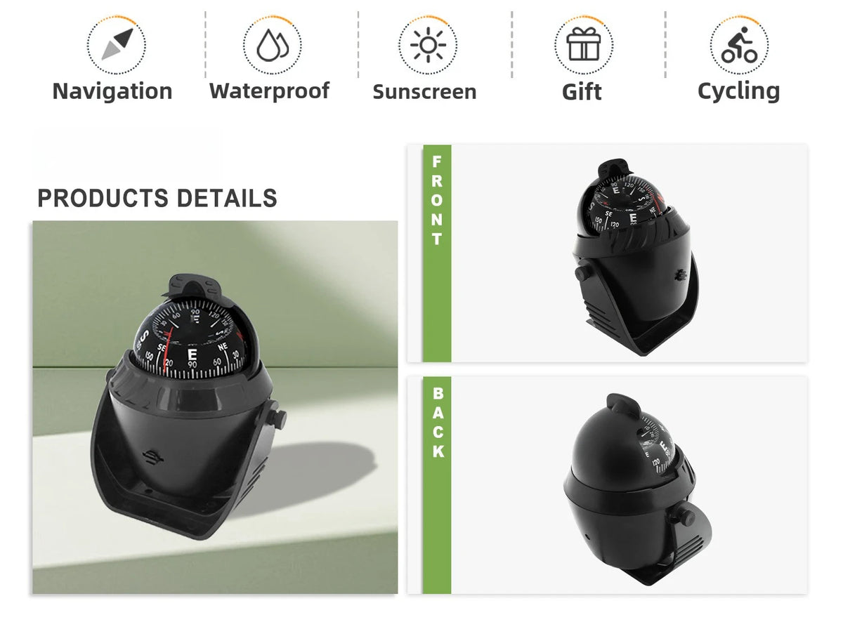 LED Light Electronic Compass, High Precision Pivoting Navigation Compass for Boat Car Marine Use