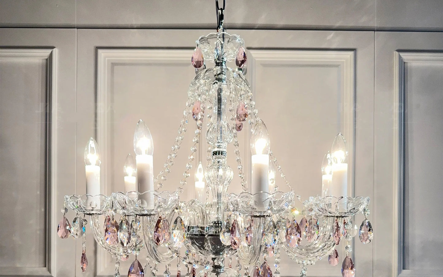 French Romantic Crysatl Candle Chandelier Luxury Glass Pink E14 Pendant Lights Living Room Art Decor Led Lamparas Bedroom Lamp