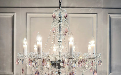 French Romantic Crysatl Candle Chandelier Luxury Glass Pink E14 Pendant Lights Living Room Art Decor Led Lamparas Bedroom Lamp