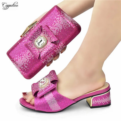 Green Women Shoes And Bag To Match Fashion African Summer Slippers With Clutch Handbag Set Pantoufle Femme Pantofole 938-43 5CM