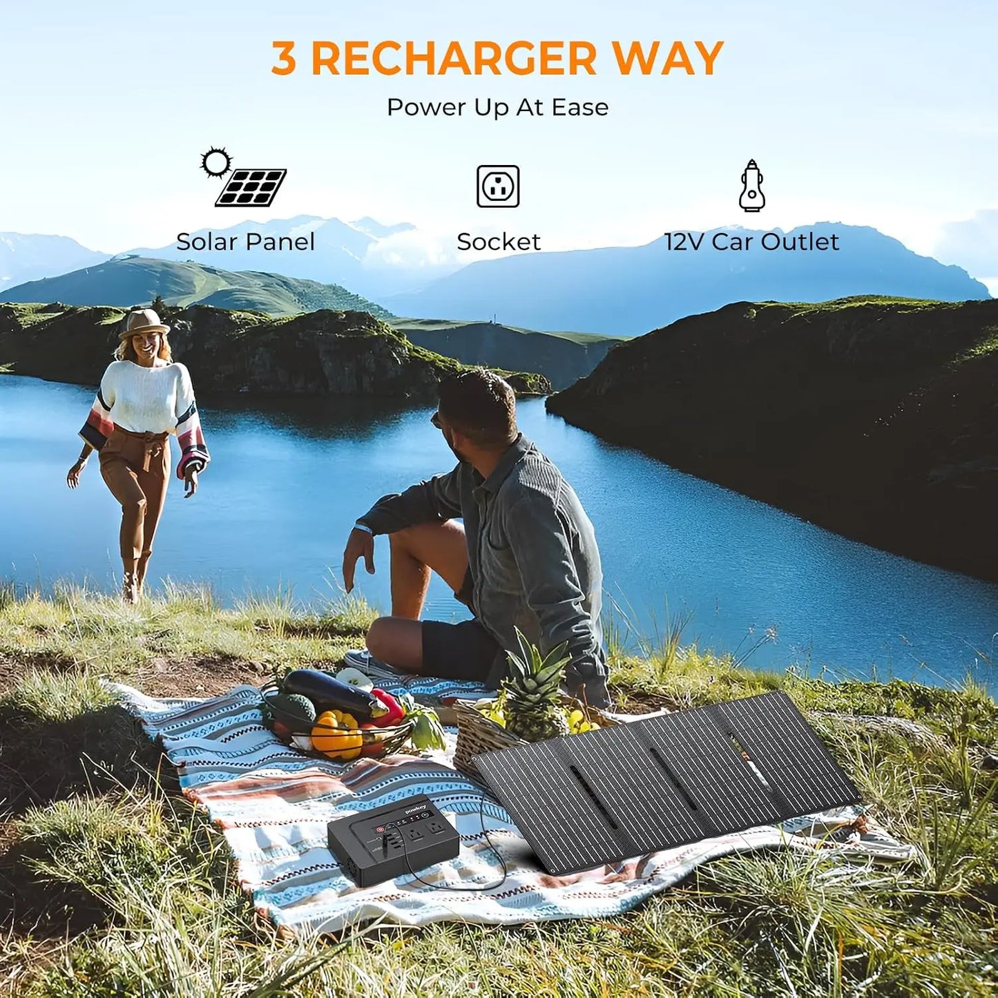 Solar Powered Generator, 200W Portable Power Station with Solar Panels 40W, 146Wh Power Bank with 2 AC Outlet 110V Pure Sine
