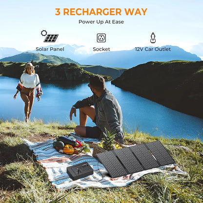 Solar Powered Generator, 200W Portable Power Station with Solar Panels 40W, 146Wh Power Bank with 2 AC Outlet 110V Pure Sine