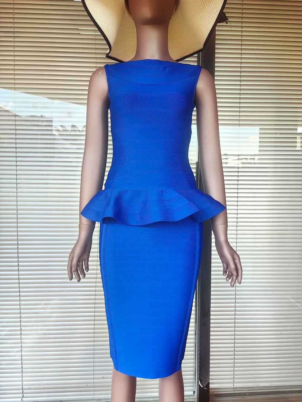 BEAUKEY Winter Elegant Fashion Bandage Top Blue Camis Black Bodycon Pencil Skirt 2022 For Women Office Lady Ruffle Sets 2 Piece