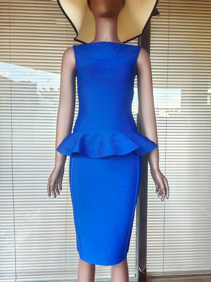 BEAUKEY Winter Elegant Fashion Bandage Top Blue Camis Black Bodycon Pencil Skirt 2022 For Women Office Lady Ruffle Sets 2 Piece