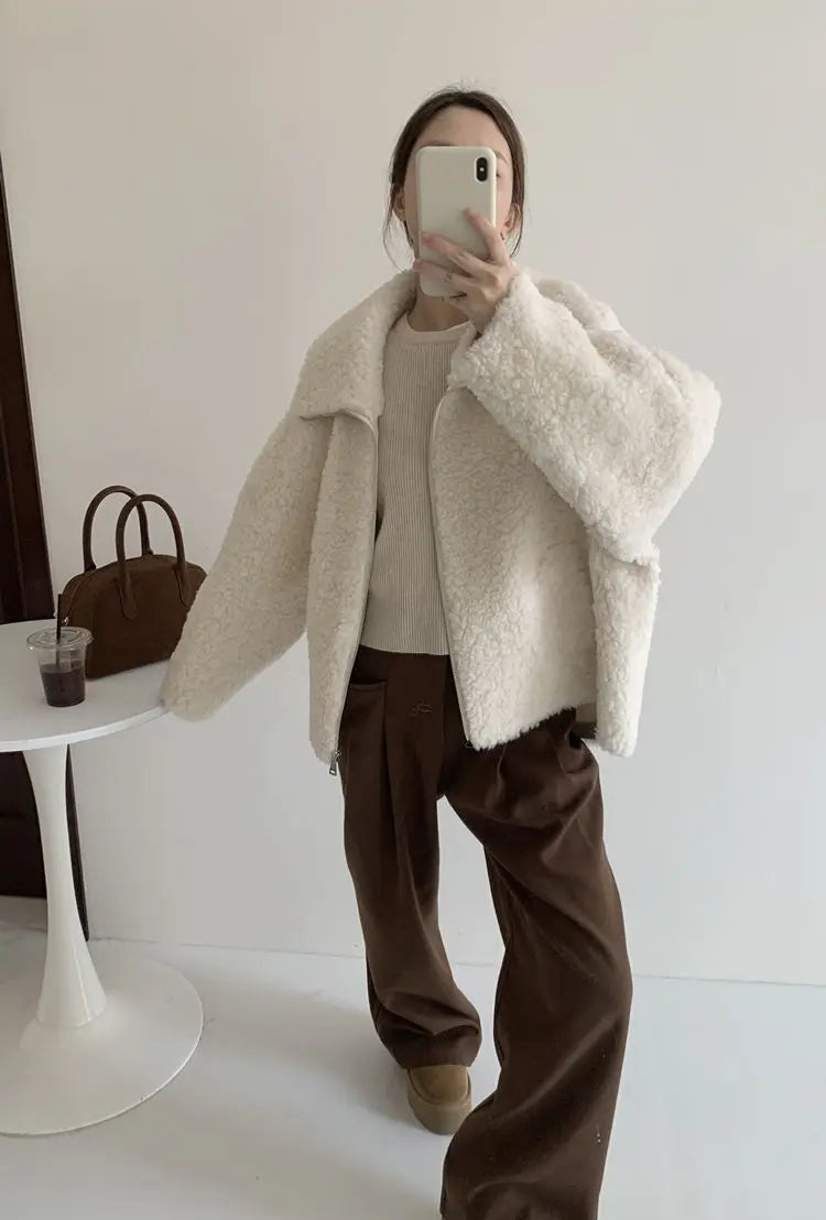 Fake Fleece Coat Women New Autumn Winter Casual Fleece-Lined Thickened Fur-Onepiece Coat Top
