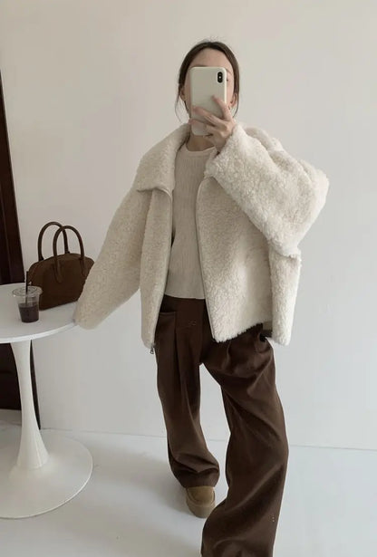 Fake Fleece Coat Women New Autumn Winter Casual Fleece-Lined Thickened Fur-Onepiece Coat Top