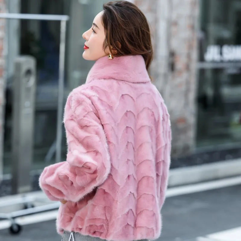 New Brand Fur Women's Genuine Leather Mink Slim Short Fox Fur Collar 2025 New Large Size Haining Jacket Mink Coat