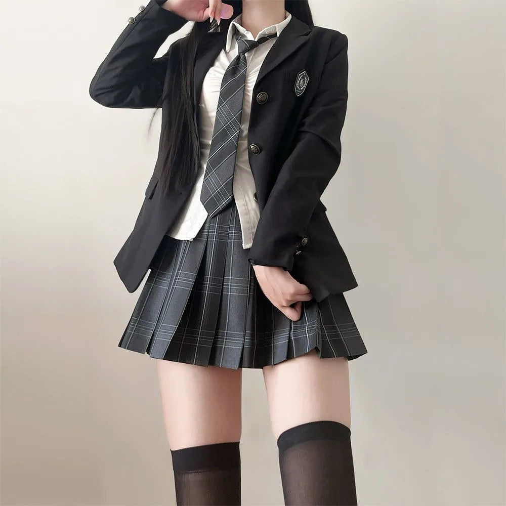 JK Uniform Suit Plaid Skirt Suit Slim Girl Pure Desire Pink Summer School Sister Battle Robe Tight School Uniform