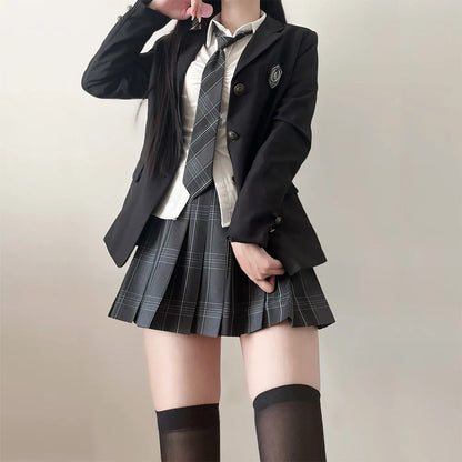 JK Uniform Suit Plaid Skirt Suit Slim Girl Pure Desire Pink Summer School Sister Battle Robe Tight School Uniform