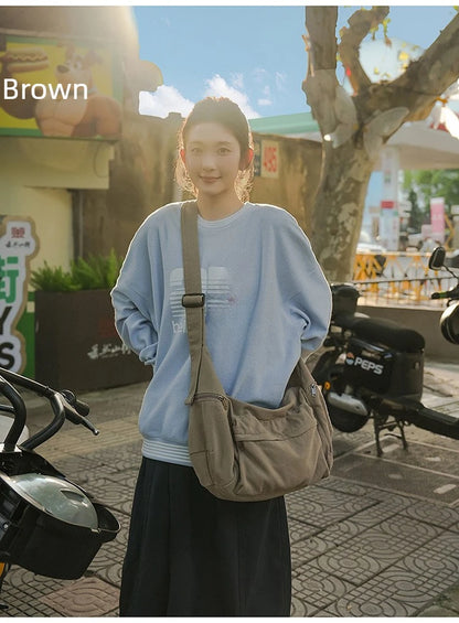 100% Cotton Shoulder Bags Women Large Capacity Canvas Tooling Packages Korea Style Cloth Crossbody Bags Solid Messenger Bags
